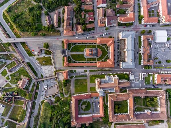 Top Down view of Alba Iulia old city centre and medieval fortres — Stock Photo, Image