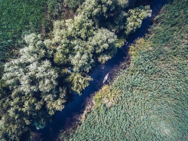 Poznáváme Delta Dunaje v kánoi letecký pohled — Stock fotografie