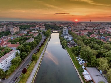 Oradea at sunset aerial view  clipart