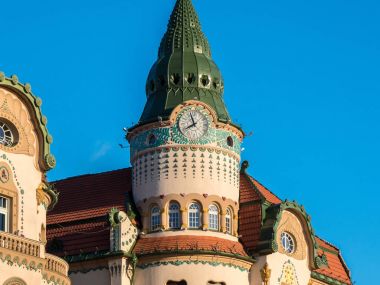 Nagyvarad (Oradea) iconic building in the city center main squar clipart