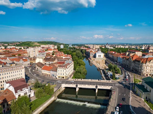 Oradea město centrum letecký pohled z radniční věže — Stock fotografie