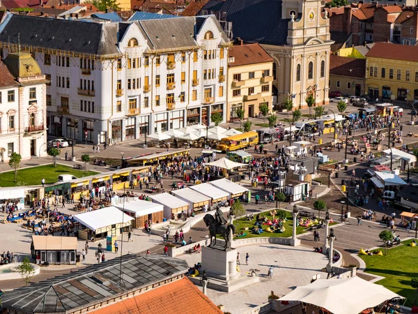 Plaza principal de Ordea Plaza Unirii centro de la ciudad vista aérea — Foto de Stock