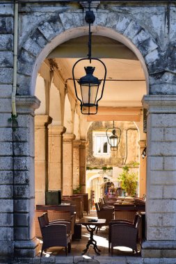 Corfu town Liston mesire sokak eski veneto inflences ile 