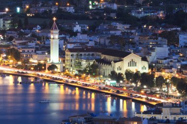 Zante kasaba Zakynthos Yunanistan geceleri. Şehir merkezinde