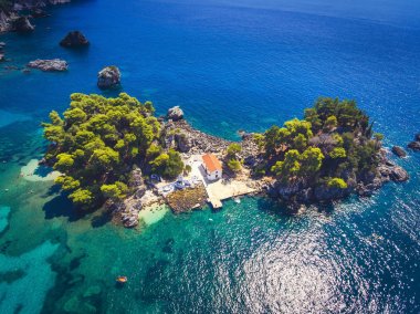 Parga Panagia Epirus bölgesi, Yunanistan yukarıdan, görüldüğü gibi Adası