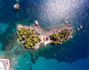 Parga Panagia Epirus bölgesi, Yunanistan yukarıdan, görüldüğü gibi Adası
