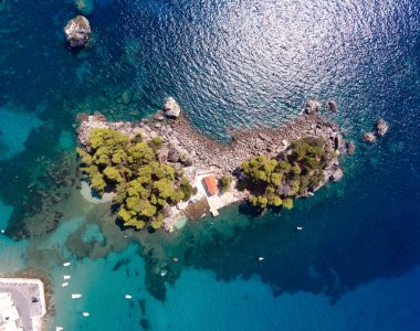 Parga Panagia Epirus bölgesi, Yunanistan yukarıdan, görüldüğü gibi Adası