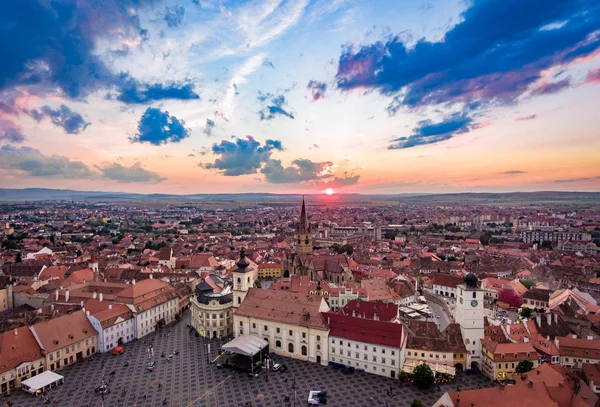 Sibiu, in the center of Transylvania, Romania. View from above with the  Fagaras Mountains in the back. HDR photo. City also known as Hermannstadt  Stock Photo - Alamy