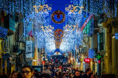 Malta - Valletta Noel. Tatil dekorasyon şehir St