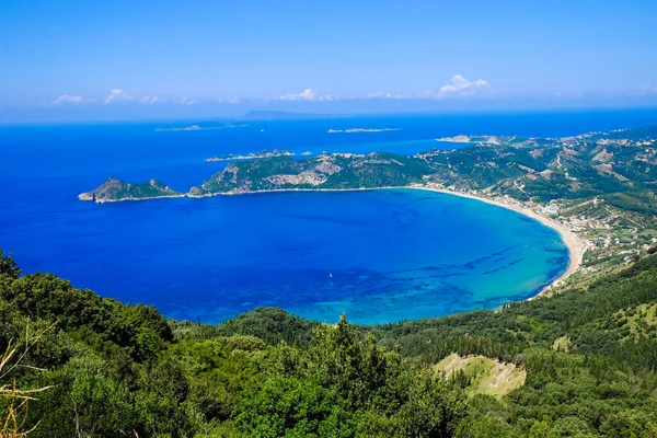 Corfu island panorama from above. Corfiot beach coastline birds — Stock Photo, Image