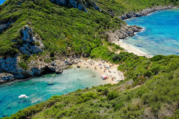 Porto timoni, der beste Strand der Insel Korfu, Griechenland. wichtig — Stockfoto