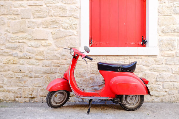 Greek traditional way of transportation by scooter and motorbike