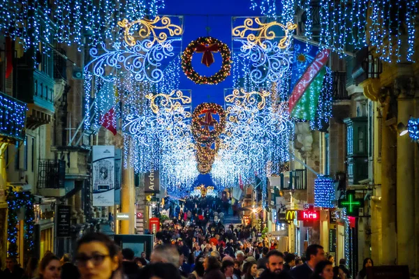 Malta - Valletta Noel. Tatil dekorasyon şehir St