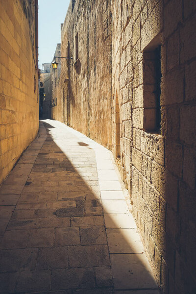 Narrow streets of the old Mdina. Typical architecture in Malta