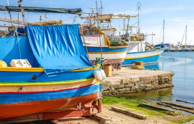 Malta geleneksel Luzzu tekne, Marsaxlokk, Malta. Ayrıntı