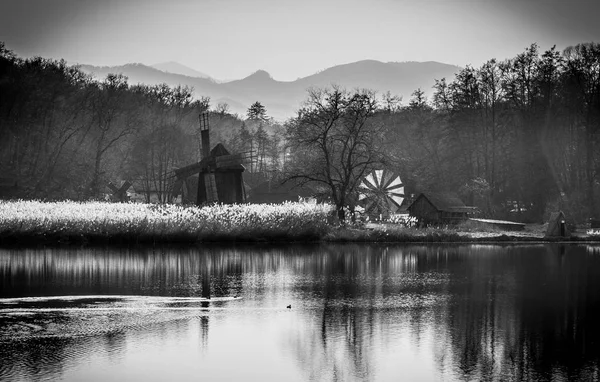 Old windmills near Sibiu, Transylvania, Romania. — Stock Photo, Image