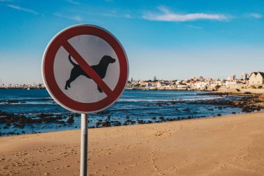 Köpek plaj sokak tabelası Cascais, Portekiz izin yok