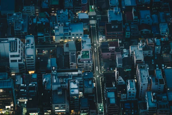 Tokyo streets at night as seen from above aerial photography