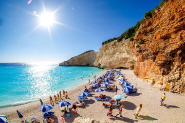 Porto Katsiki Beach Lefkada Adası, Yunanistan. HDR panorama ıma