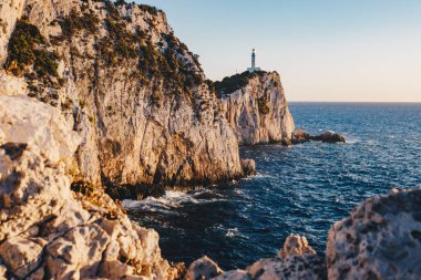 Lefkada Cape Lefkatas feneri, th odak, gün batımı