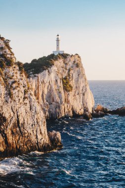 Lefkada Cape Lefkatas deniz feneri, gün batımı