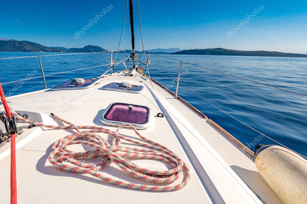 Yacht in the Mediterranean Sea Greece coastline