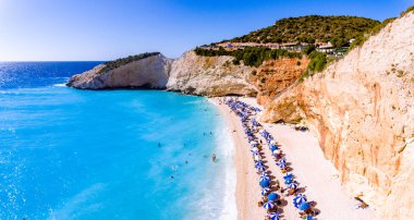 Porto Katsiki Beach bir ana turistik hava panorama bir