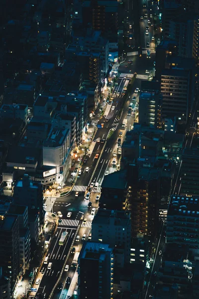 Στους δρόμους του Τόκιο στο νύχτα αεροφωτογραφιών — Φωτογραφία Αρχείου