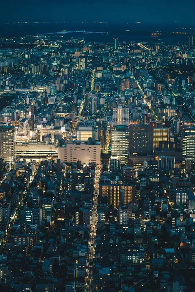 Στον ορίζοντα της πόλης Τόκιο στο νύχτα αεροφωτογραφιών — Φωτογραφία Αρχείου