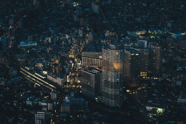 Στον ορίζοντα της πόλης Τόκιο στο νύχτα αεροφωτογραφιών — Φωτογραφία Αρχείου