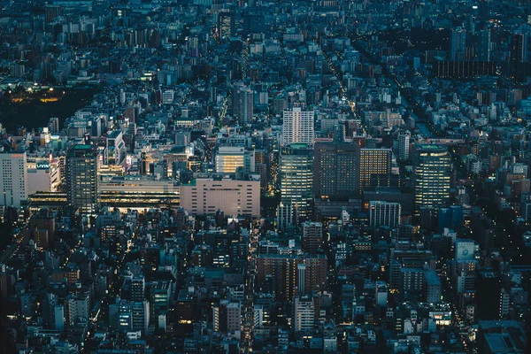 Ορίζοντα του Τόκιο πόλη τη νύχτα, όπως φαίνεται από ψηλά. Εναέρια σα — Φωτογραφία Αρχείου