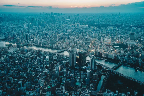 Tokio desde arriba al atardecer. Ciudad de Tokio, Japón —  Fotos de Stock