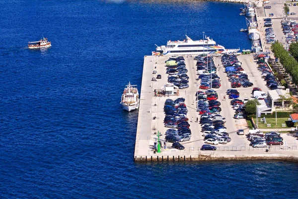 Rovini ferryboat harbour. Aerial View. — Stock Photo, Image