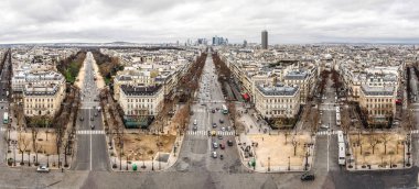 Arc de Triomphe - Fransa üzerinden Paris manzarası Panoraması. La Def