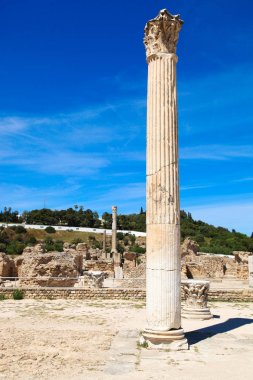 Eski Roma İmparatorluğu'nun Kartaca'daki - Tunus mahveder. Mavi gökyüzü, sunn