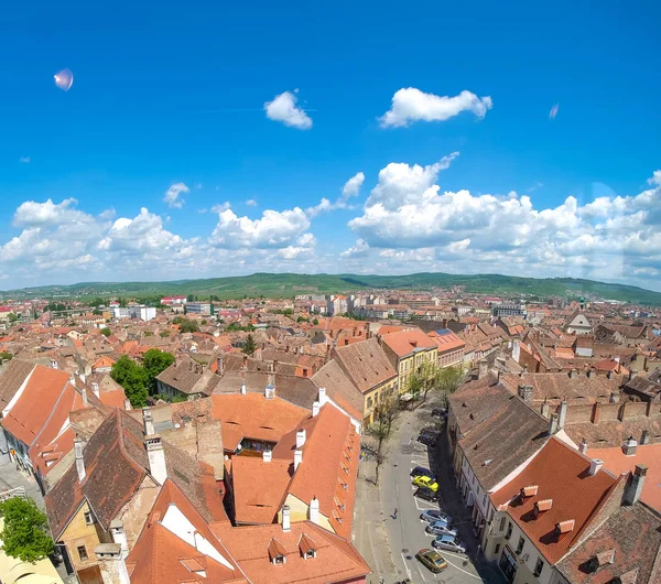 Vista Aérea Centro Cidade Velha Sibiu Transilvânia Roménia — Fotografia de Stock