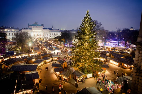 Vienna traditional Christmas Market 2016, aerial view at blue ho — Stok Foto