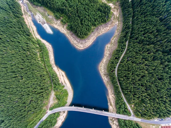 Bridge over lake aerial view