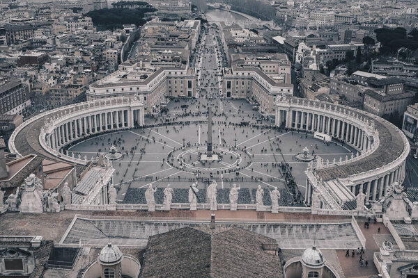Vatican Saint Peter Square as seen from above, black and white version