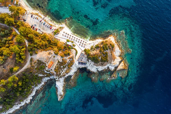Thassos Strand Karnagio Der Nähe Von Thasso Stadt Limenas Luftaufnahme — Stockfoto