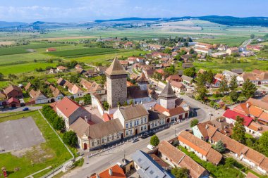 Romanya 'nın Transilvanya kentindeki Homorod Köyü' nün hava manzarası. Unesco Dünya Mirası Bölgesi