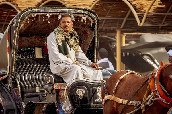 Edfu エジプト 2019年1月 エジプトの人々 馬車に乗る伝統的な衣服のエジプト人の肖像 — ストック写真