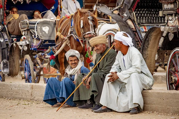 エドフ エジプト 2019年1月 古いエジプト人がエドフ寺院 ベヘデで馬車で観光客を輸送するのを待っています ロイヤリティフリーのストック写真