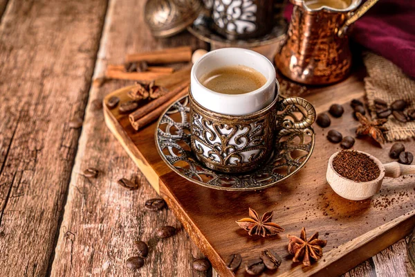 Traditional Turkish Coffee Cup Roasted Coffee Beans Stock Picture