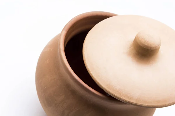 Clay pot for baking on white background — Stock Photo, Image