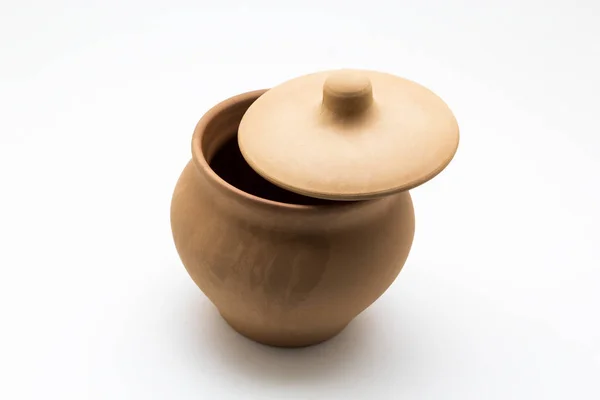 Clay pot for baking on white background — Stock Photo, Image