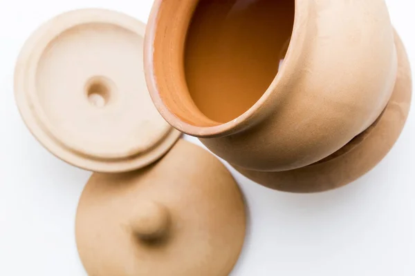 Clay pot for baking on white background — Stock Photo, Image