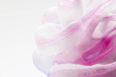 beyaz zemin üzerine pembe banyo süngeri