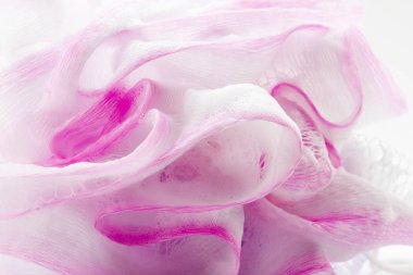 beyaz zemin üzerine pembe banyo süngeri