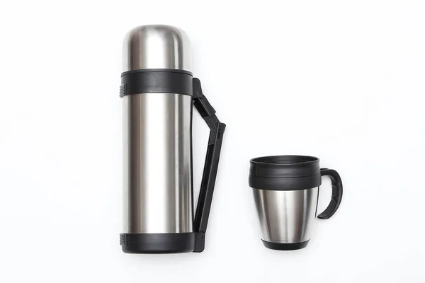 Thermos for hot drinks on a white background — Stock Photo, Image